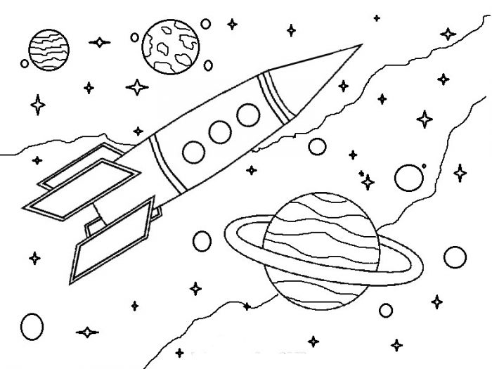 готовый рисунок ракета в космосе, пример 1