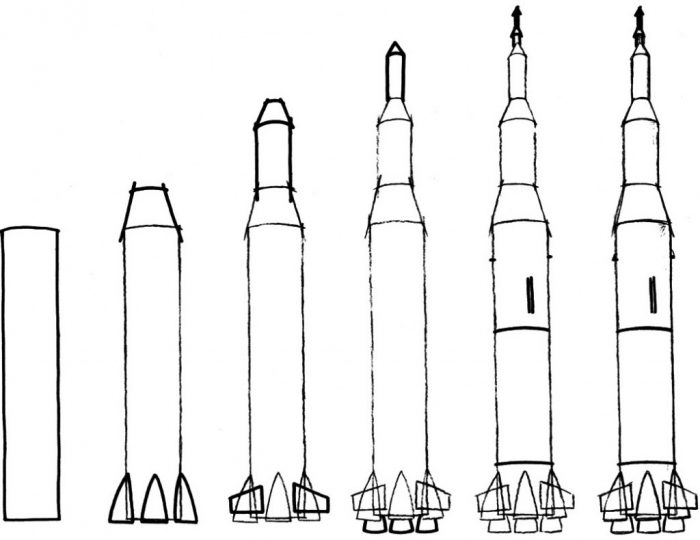 пошаговая прорисовка ракеты карандашом для детей школьного возраста