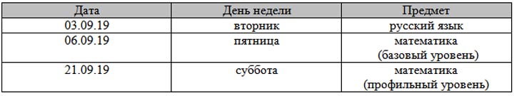 Расписание сентябрьского периода ЕГЭ 2019 года