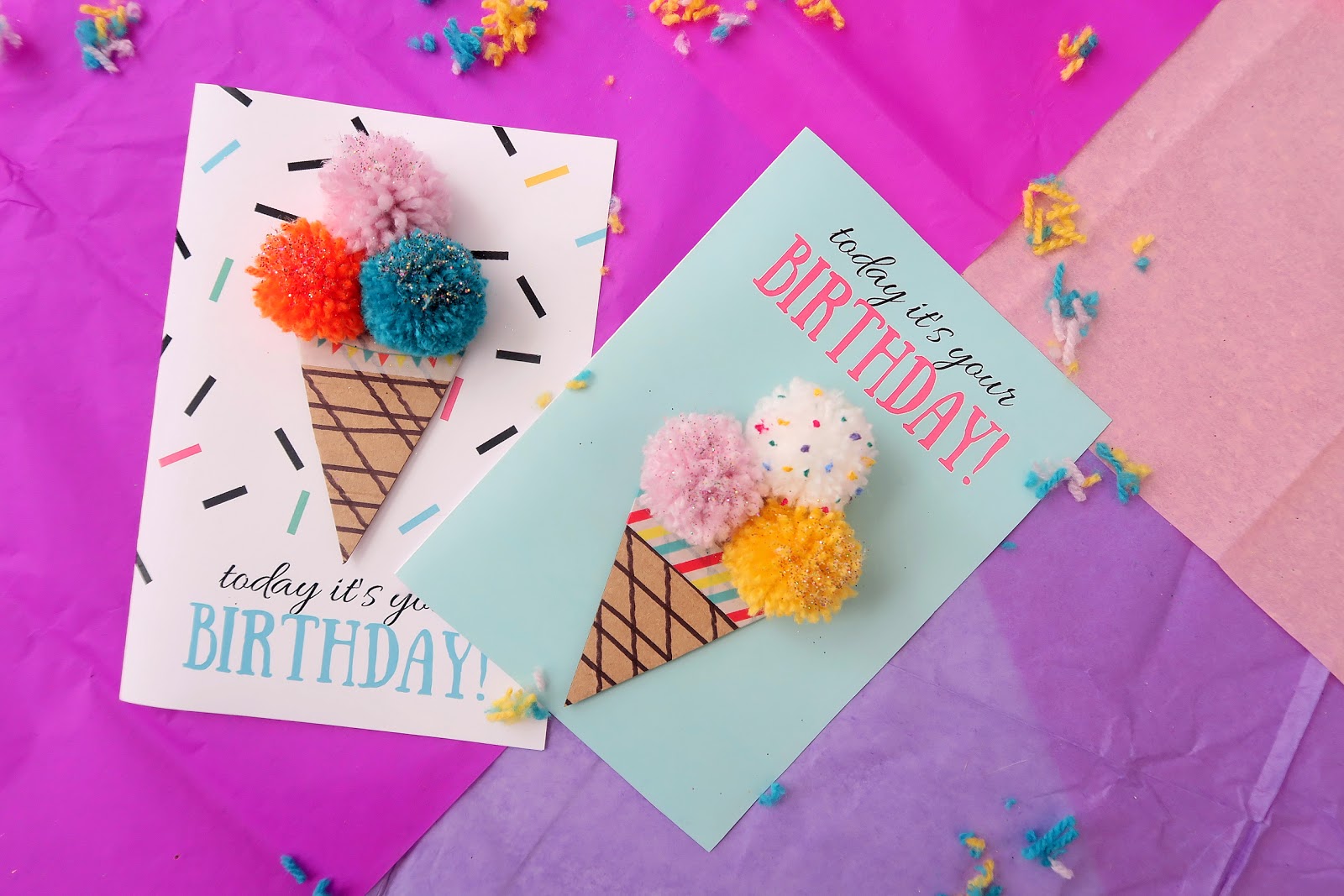 Pom pom ice cream birthday card