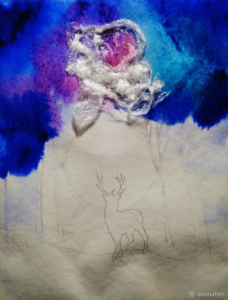 Рисуем акварелью волшебный лес с оленем, фото № 6