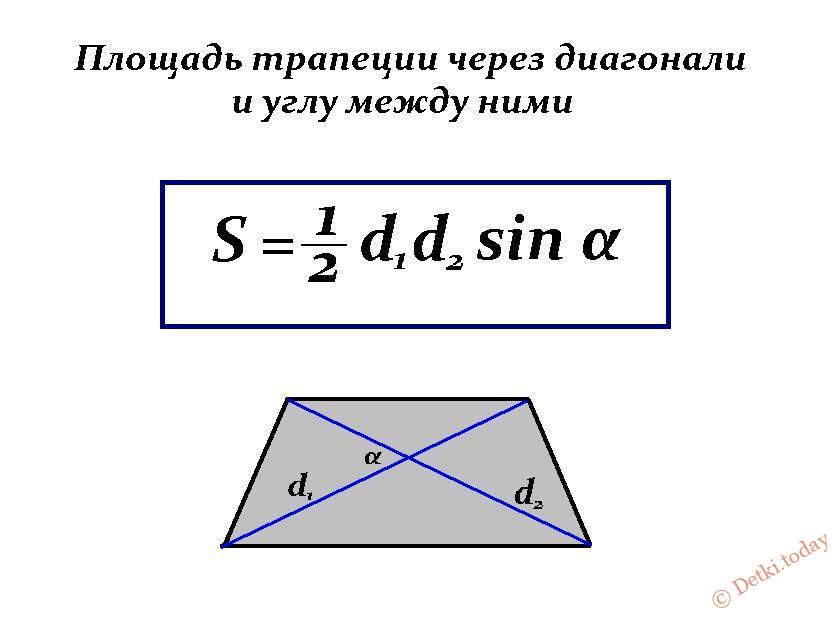 Формула через диагонали и угол между ними