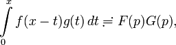 \int\limits_0^x f(x-t)g(t)\,dt\risingdotseq F(p)G(p),