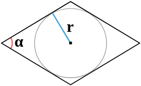 Площадь ромба по радиусу вписанной окружности и углу между сторонами