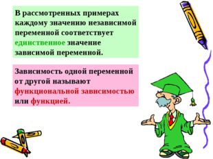 В рассмотренных примерах каждому значению независимой переменной соответствуе