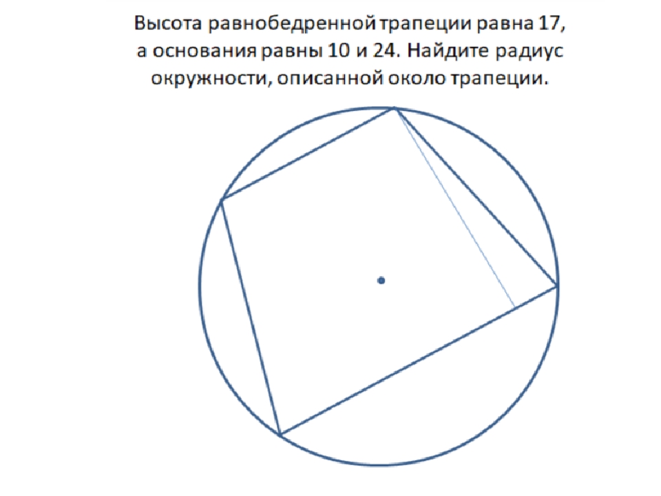 Основания равнобедренной трапеции описанной. Радиус описанной окружности около равнобедренной трапеции.