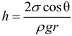 Формула Высота столба жидкости в капилляре