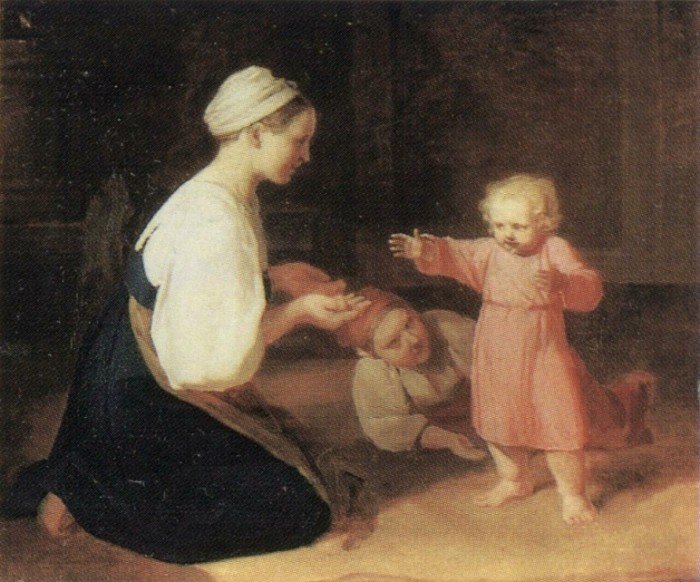 Открытки ко дню матери: Венецианов А. Г. Первые шаги. Крестьянка с ребенком