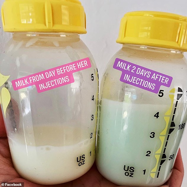 The woman shared a photo of her milk three days apart and showcased how one was a normal yellow shade and the other had a bluish tinge