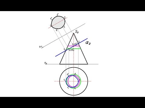[Начертательная геометрия] Плоское сечение поверхности конуса (часть 2)