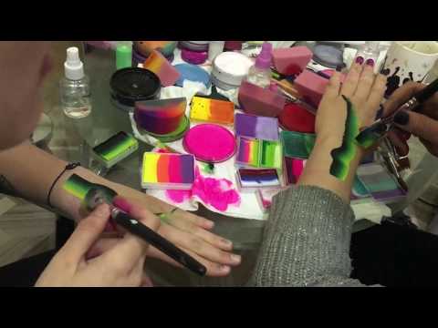Рисуем крокодила сплит- кейками. Уроки аквагрима. Splite cake snake -tag bodyart