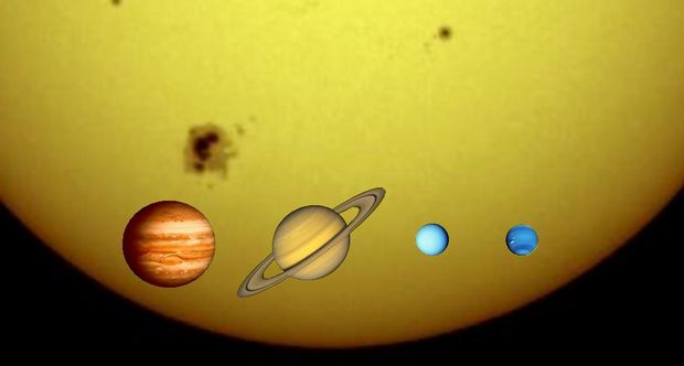 Планеты-гиганты на фоне Солнца