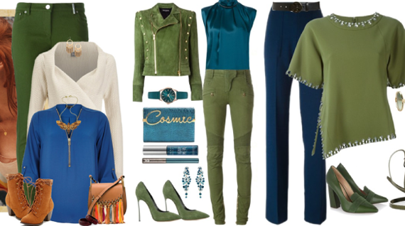 сочетание синего и зеленого цвета в одежде