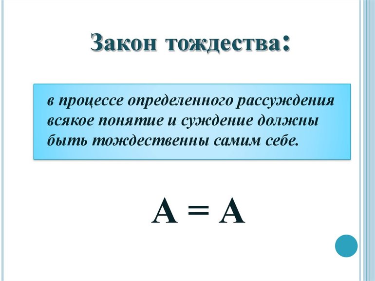 Закон тождества в логике с примером тождественного преобразования