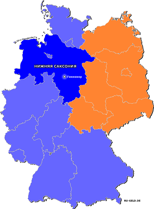 Земля Нижняя Саксония на карте Германии