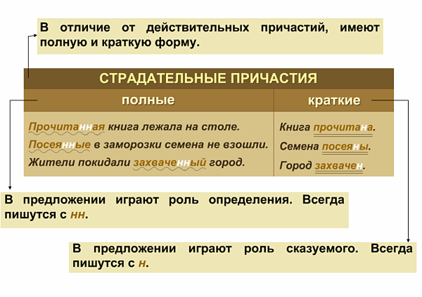 Краткая форма страдательных причастий