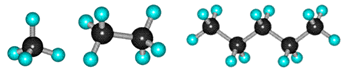 Модели молекул метана СН4, этана С2Н6, пентана С5Н12