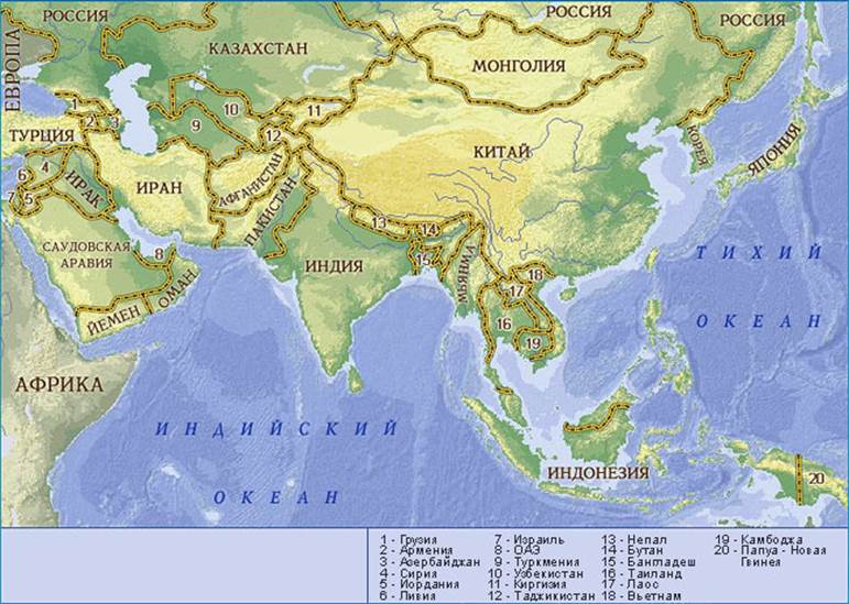 Карта зарубежной Азии