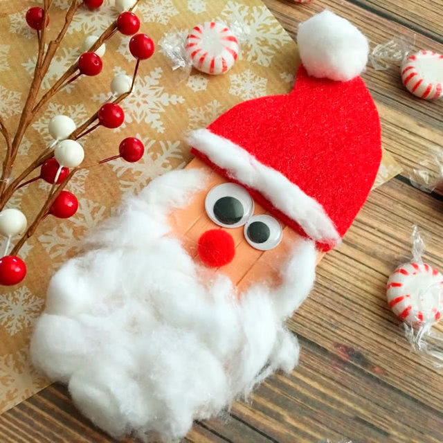 Елочный Дед мороз из палочек от мороженого, ваты и фетра-1