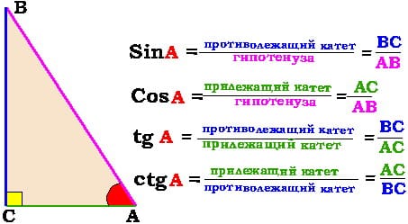 Определение тригонометрических функций острого угла в прямоугольном треугольнике3