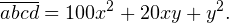 \[ \overline{abcd} = 100x^2+20 xy+y^2.\]