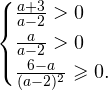 \[ \begin{cases} \frac{a+3}{a-2}>0 \\ \frac{a}{a-2}>0 \\ \frac{6-a}{(a-2)^2}\geqslant 0. \end{cases} \]