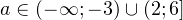 a\in(-\mathcal{1};-3)\cup (2;6]